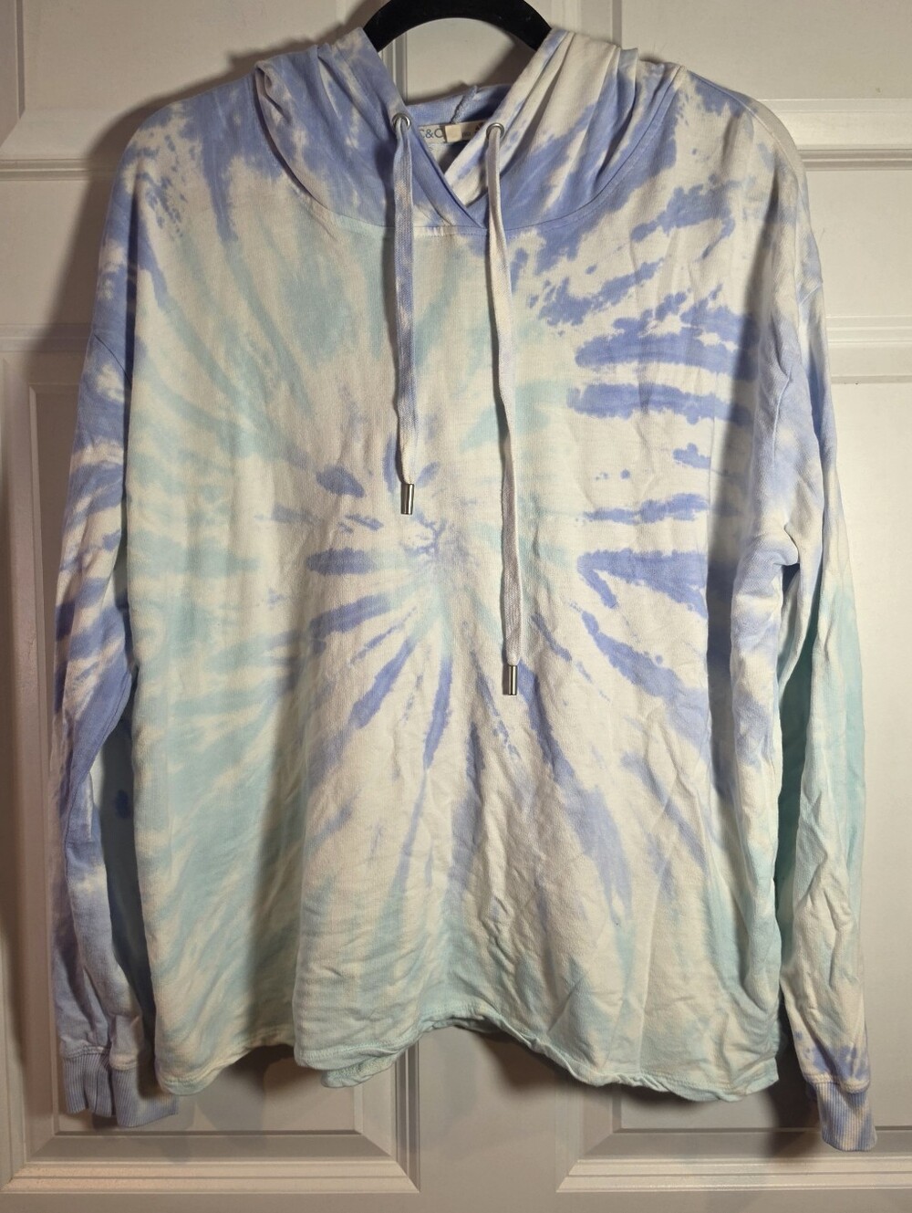 C&C California Tie-Dye Hooded Sweater - Light Blue & White Lightweight L